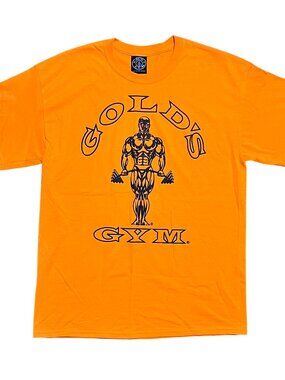 Gold's Gym Vintage 90s Bodybuilder Orange Graphic T-Shirt, Men's Large